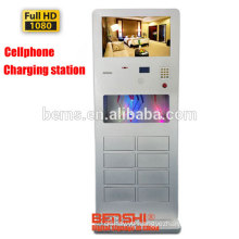 Mobile cell phone charge kiosk with lock system station with LCD display advertising
